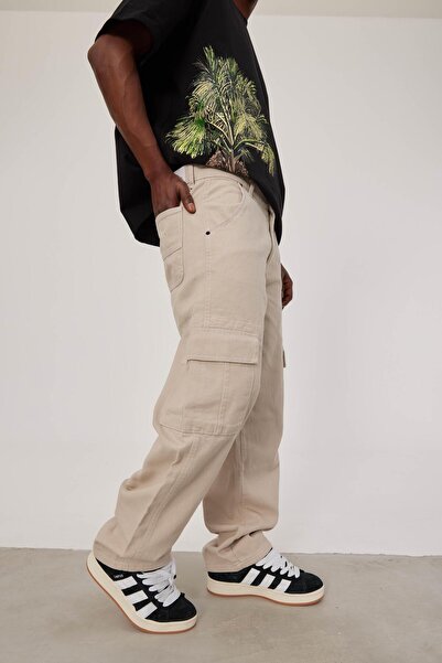 NOMARC DF Kargo Cepli Krem Baggy Pantolon