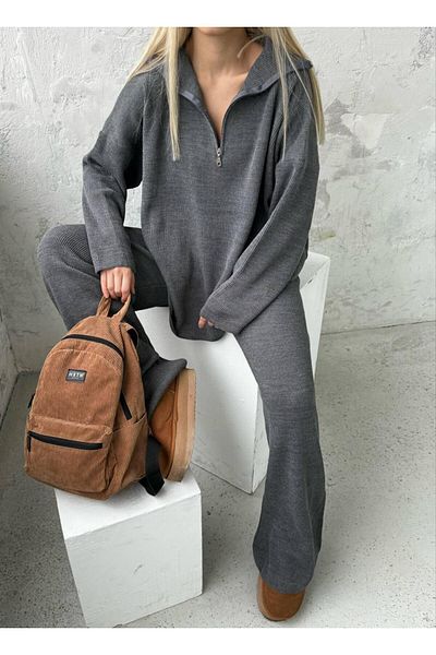 De Pose Spring Knit Detailed Oversize Sweater Trousers Knitwear Top and Bottom Set