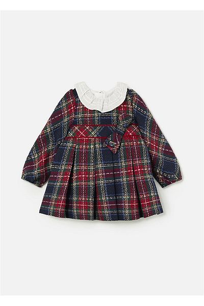 MAYORAL Navy Blue Burgundy Plaid Baby Girl Dress - 2903