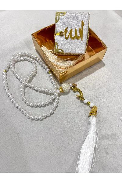 ÖZSELAM Gift Mini Quran and Glass Pearl Prayer Beads Set