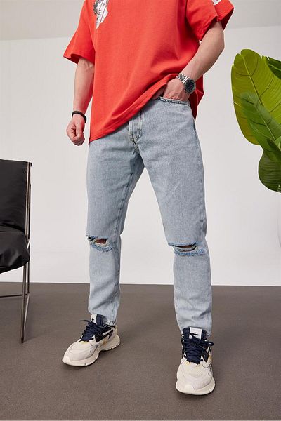 NOMARC 5101 String Ripped Slim Ice Blue Jean
