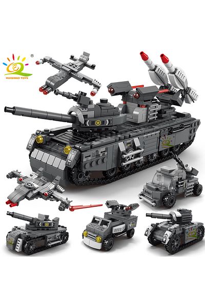 Choice HUIQIBAO WW2 Military Tank 648pcs 6in1 Building Blocks Set Truck Plane Army Bricks City Construct...