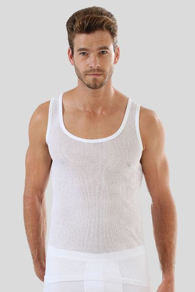 Arma Yıldız Pack of 6 White Men's Mesh Tank Top 100% Cotton Perforated Summer Men's Tank Top