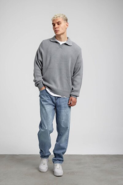 NOMARC Βασικό πλεκτό με γκρι γιακά