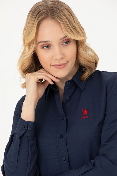 U.S. Polo Assn. Cămașă de bază cu mânecă lungă albastru bleumarin pentru femei 50271267-VR033