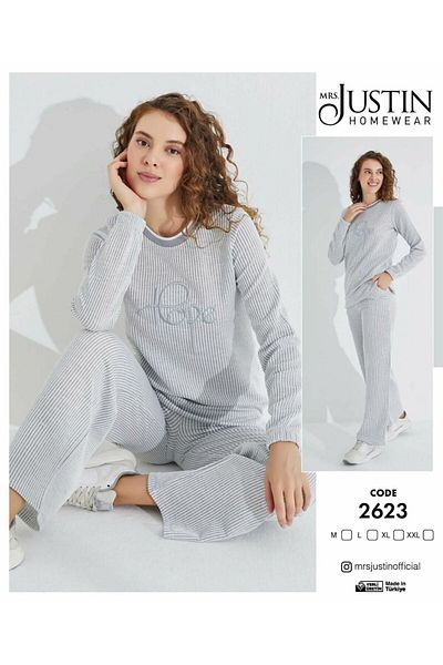 Mrs Justin Hope Embroidered Women's Homewear and Pajama Set - 2623