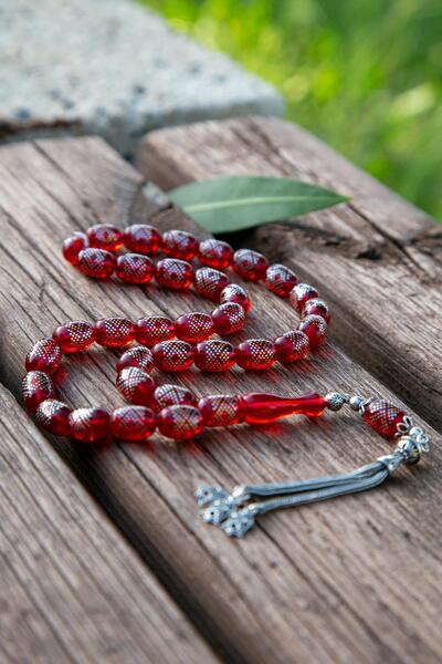 TESBİHKENTİ Roșu Argintiu Tratament Argintiu Ciucuri Ardei Chihlimbar Tesbih