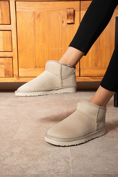 KOTAN Mini Sand Beige Suede Μποτάκια Γυναικείες Μπότες Άνετη Σόλα με Μαλλιά Εσωτερικά Flat Sole