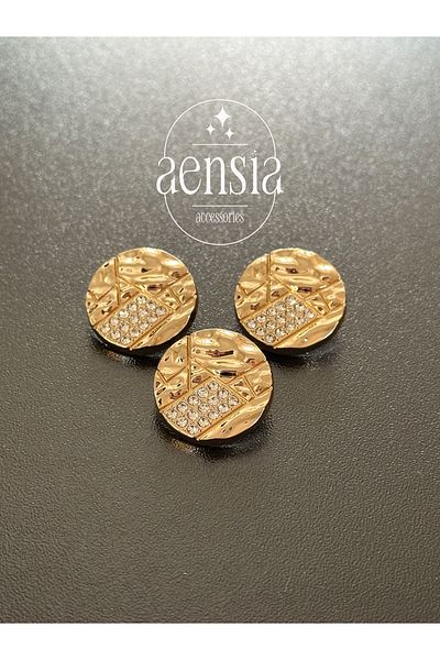 aensia Special Design - Gold Gold Crinkle and Rhinestone Metal Button, 2.29 cm Coat Trench Jacket 3 Pack