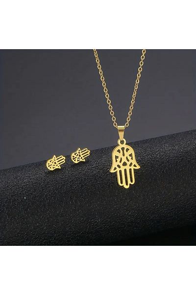 Ayzen Fatma Mother Hand Necklace and Earring Set