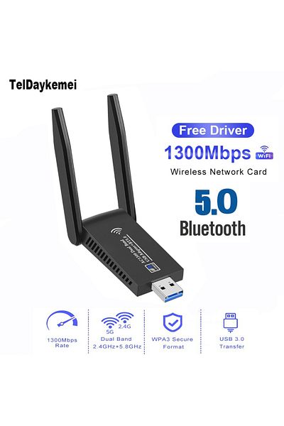 Choice محول AC1300 وBt5.0 بسرعة 1300 ميجابت في الثانية بمنفذ USB 3.0 وواي فاي وبلوتوث 5.0 2 في 1 دونجل ثنائي النطاق 2.4 جيجاهرتز و5 جيجاهرتز واي فاي 5