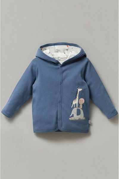 Mother Love Organic Blue Animal Patterned Hooded Sweatshirt