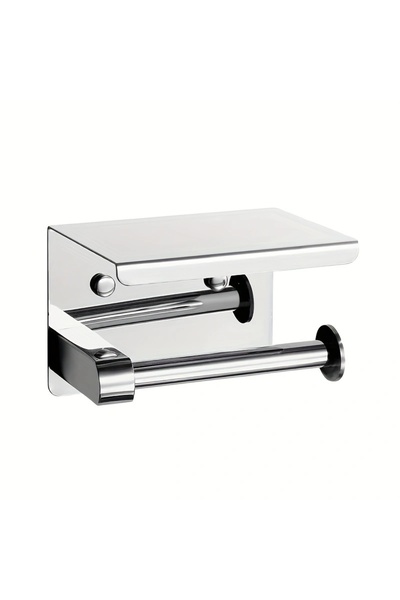 Choice Silver 304 Stainless Steel Toilet Paper Holder with Phone Shelf Bathro...