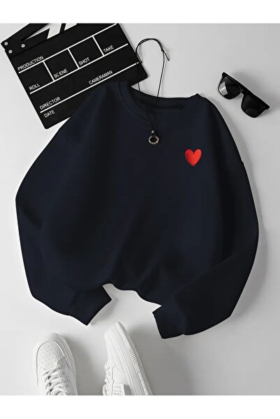 WOODROFFE Γυναικείο φούτερ με στάμπα με καρδιά μαύρο γκρι με λαιμόκοψη Oversize