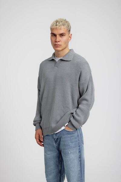 NOMARC Βασικό πλεκτό με γκρι γιακά