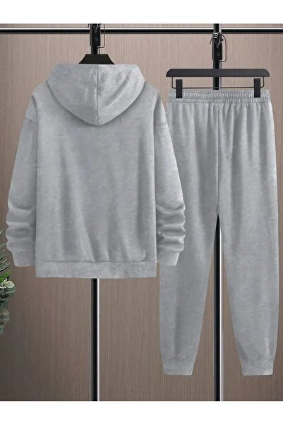 WOODROFFE Γκρι Σετ Φούτερ με κουκούλα - ΑΝΔΡΙΚΟ ΜΕ ΕΚΤΥΠΩΜΕΝΟ, Υπερμεγέθη Boyfirend