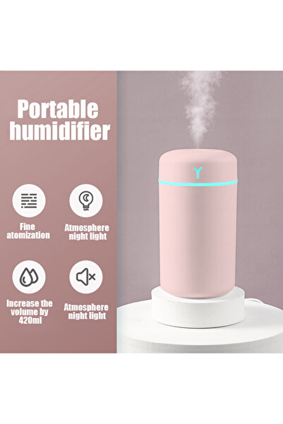 Choice1 مرطب هواء محمول باللون الوردي بسعة 420 مل ومرطب للزيوت العطرية للمنزل والسيارة وبخاخ ضباب بارد بمنفذ USB مع C