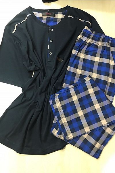 Pelin Pijama Pajama Set with Placket -2714 - dark blue