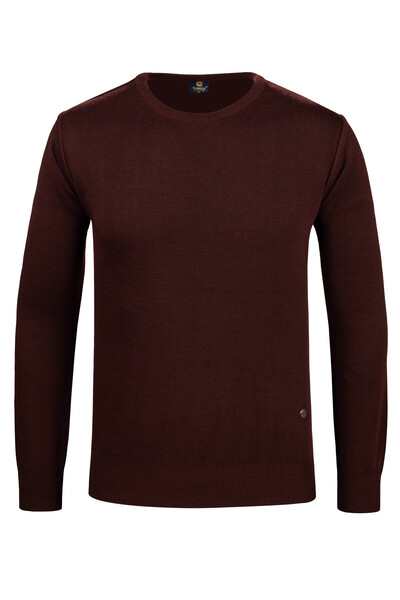 Çizgi Triko Men's Knitwear Burgundy Sweatshirt Zero Collar Solid Color Winter Woven Steel Mesh