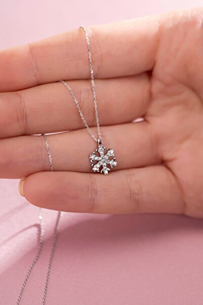 Jewelmim Kar Tanesi Gümüş Kolye 18 Ayar Beyaz Altın Kaplama Minimal Kartanesi...
