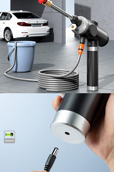 TECHNOMEN Araç Yıkama Makinası Ve Süpürme Şarjlı Su Tabancası Şarjlı Araç Süpürgesi 2'li Set Yıkama ve Süpürme