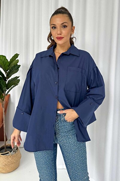 Mine Tan Butik Синя сорочка в стилі стиль - з манжетами