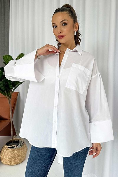 Mine Tan Butik Cămașă în stil alb - cu detaliu manșetă