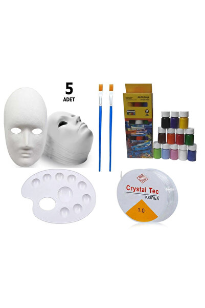 TİFOYS 5 Adet Karton Maske , Akrilik Boya , Resim Fırçası, Resim Paleti , Las...