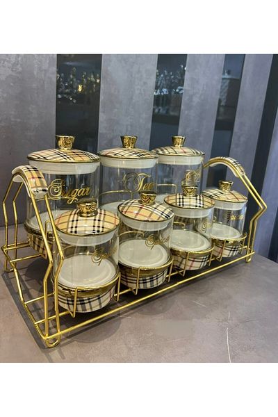 Paçi Plaid 7 Piece Spice Set with Stand