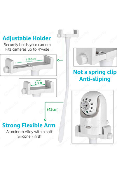 Choice1 حامل مراقبة الطفل العالمي باللون الأبيض، حامل كاميرا الطفل المرن المصنوع من السيليكون الأبيض، مثالي للاستخدام على مستوى IP