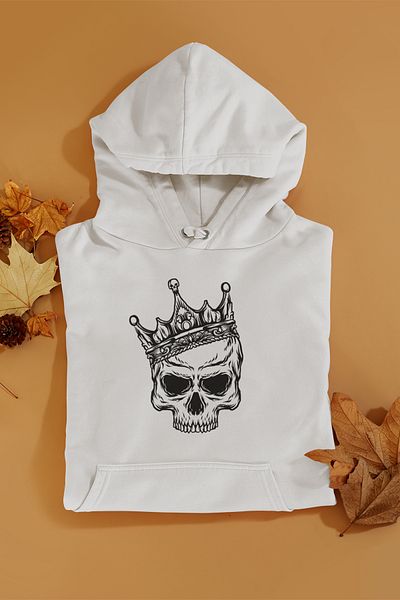 qoeuyl boutique Μαύρο φούτερ με κουκούλα Unisex Skul με 3 κλωστές - 100% βαμβάκι