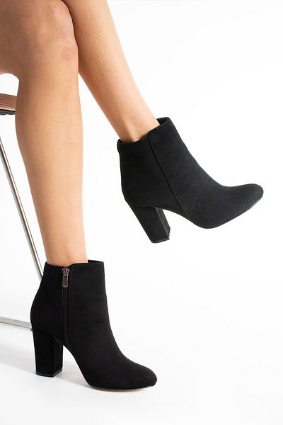 La Limar Black Suede 8.5 cm Thick Heeled Round Toe Women's Heeled Boots