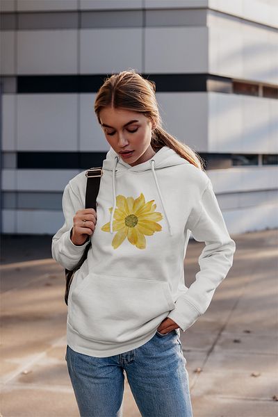 qoeuyl boutique Unisex κίτρινο φλοράλ εμπριμέ βαμβακερό φούτερ με κουκούλα - 100%