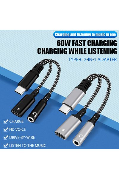 XMSJ 2 in 1 USB Type C To 3.5mm Headphone Jack Cable Converter Type C Charge Audio Aux OTG Adaptor for...