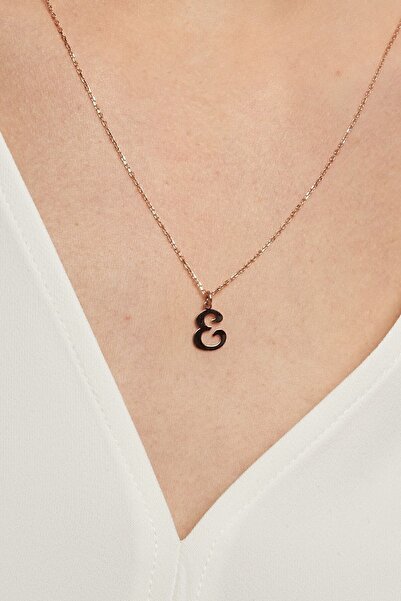 Jewelmim E Harfli Gümüş Kolye 18 Ayar Rose Altın Kaplama Baş Harf Kararmaz 92...