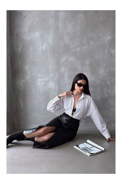 BEES JEANS Fusta lungă sezonieră din piele cu nasturi cu fante negre