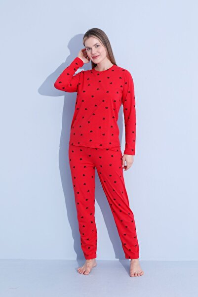 PİJAMOOD Kadın  Baskılı Uzun Kollu Pamuklu Pijama Takımı