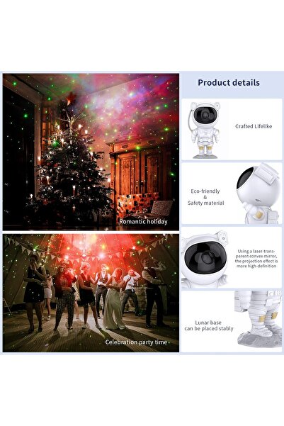 Busstier Astronot Galaxy Projektör – Çok Renkli LED Galaksi Projektörü, Yıldızlı Gece Lambası, Kumandalı
