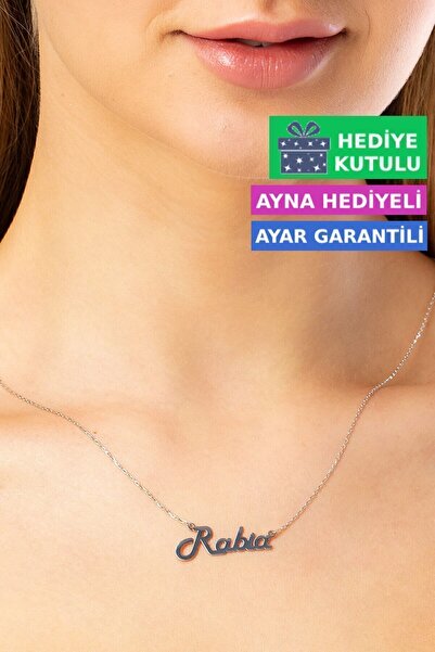 Jewelmim Rabia İsim Yazılı Gümüş Kolye | Beyaz Altın Kaplama İsim Kolyesi 925...