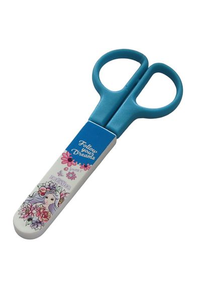 Polin Ks-150 Plastic Protected Patterned Students' Scissors with Blunt Tip and Ruler
