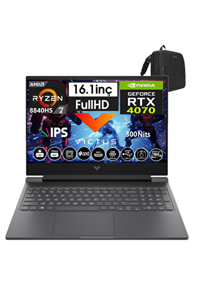 HP Victus Amd RYZEN7-8840HS 24GB 512GB SSD 8GB/RTX4070 FDOS 16" 144 Hz Fhd IP...