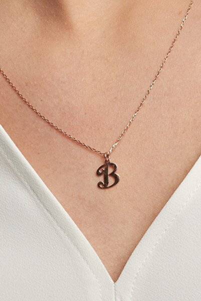 Jewelmim Gümüş B Harfli Kolye 18 Ayar Rose Altın Kaplama Gümüş Harf Kolye 925...