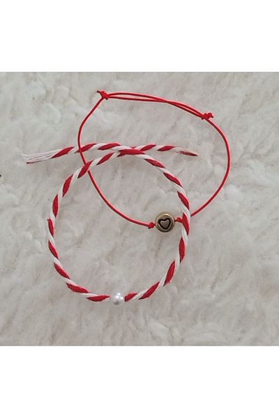 mer 2-Piece Accessory - Pearl and Heart Detailed Elevator Closure, Martentica and Bracelet