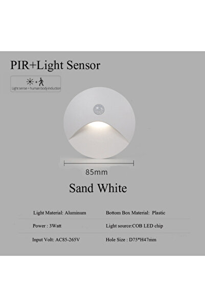 Choice 3W Warm White 3000K Round - White Recessed Led Wall Lamp PIR Motion Se...