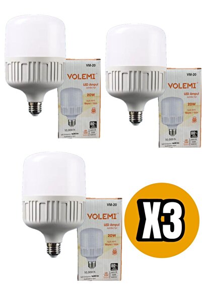 VOLEMİ 3 adet beyaz ışık 20 w %80 enerji tasarruflu yerli üretim ampul