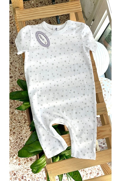 Happy Moon Bebek Giyim Unisex Yazlık Kısa Kol Tulum %100 Pamuk 0-3 Ay Ince Ra...
