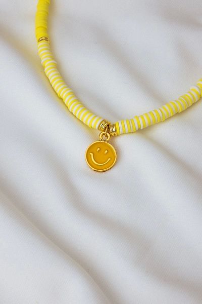 Mrs Flower Yellow Fimo Smiling Face Necklace