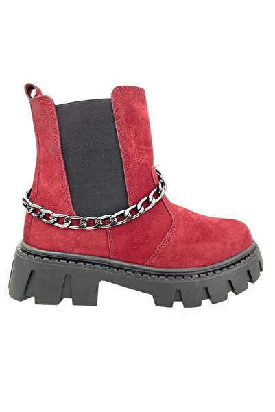 Nubebe Chelsea Kız Çocuk Deri Kısa Çizme Bordo Nubuk