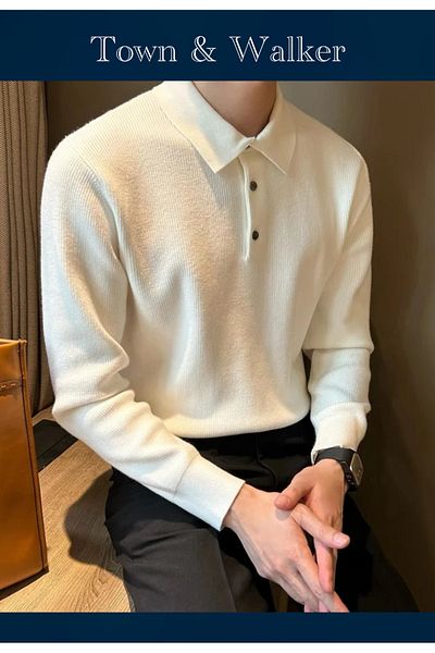 town walker Men's Knitwear Sweater - Thessaloniki Knit, Buttoned, Old Money