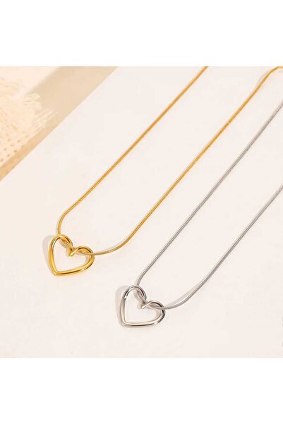 Ayenci Kalpli Loop Gold Renkli Kolye Paslanmaz 1 Yıl Garantilidr